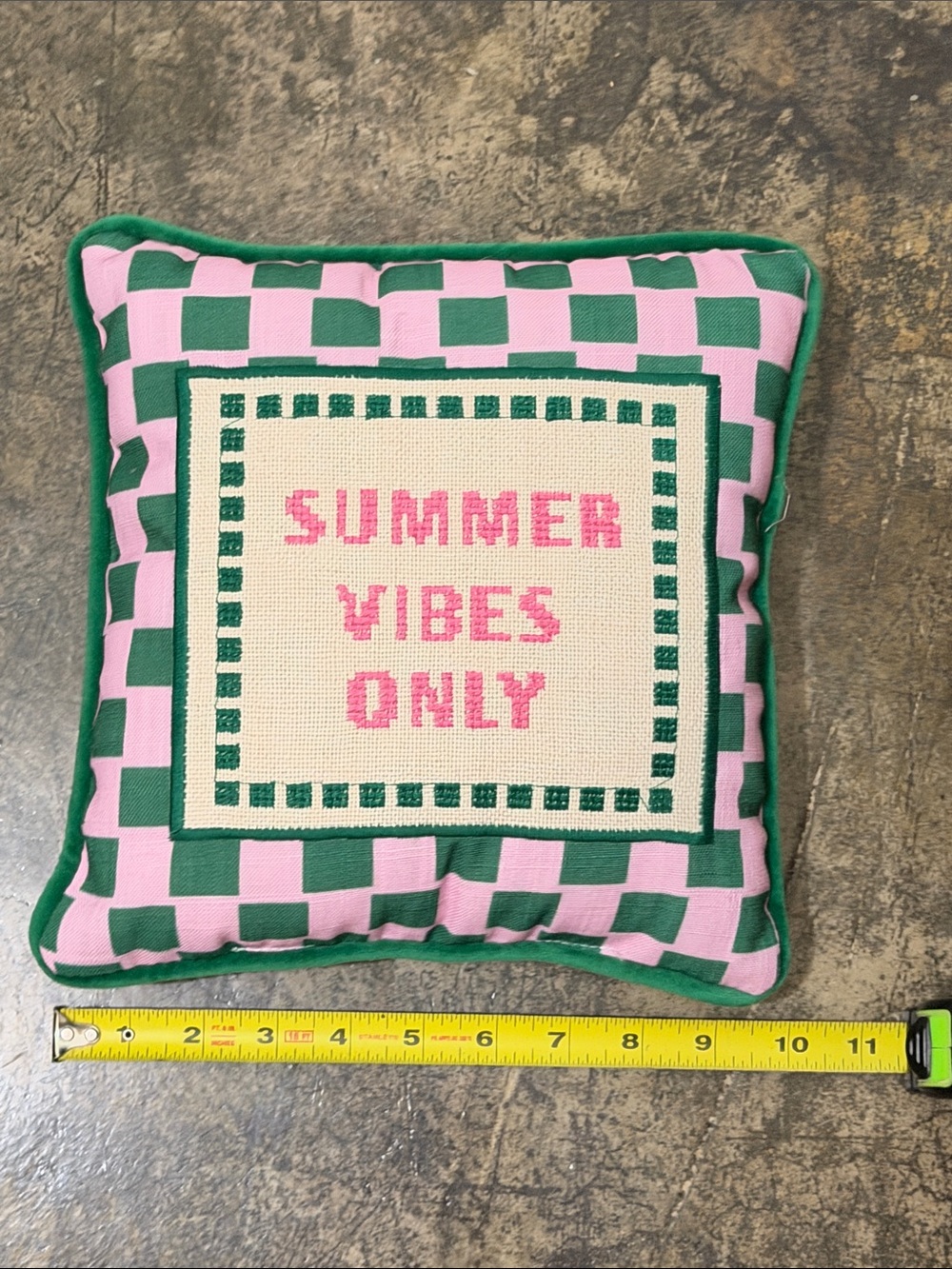 Summer Vibes Only Pink and Green Decorative Pillow